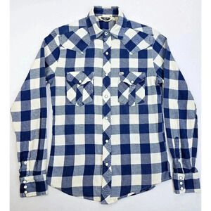 Salt Valley Size XS Mens White Blue Flannel Pocket Logo Tag Pearl Snap L/S Shirt